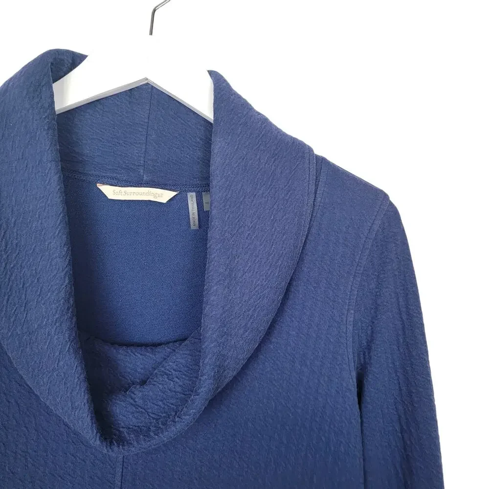 Soft Surroundings Easy Fit Skylar Cowl Neck Navy Blue Cotton Tunic - Size M - Picture 3 of 6